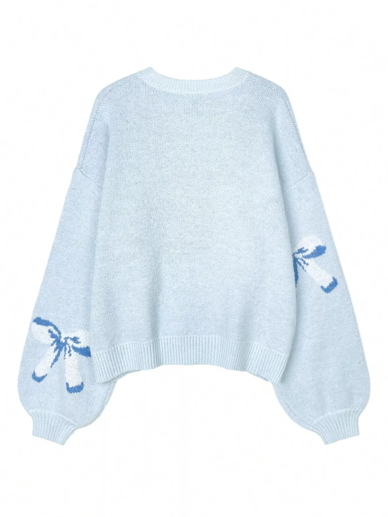 Bow Round Neck Dropped Shoulder Sweater - Image 7