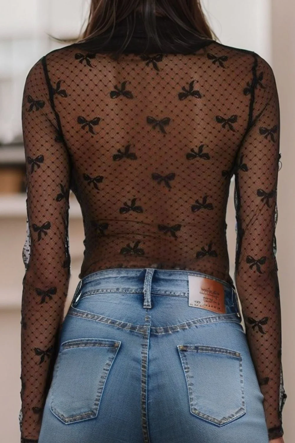 Bow Round Neck Sheer Top - Image 3