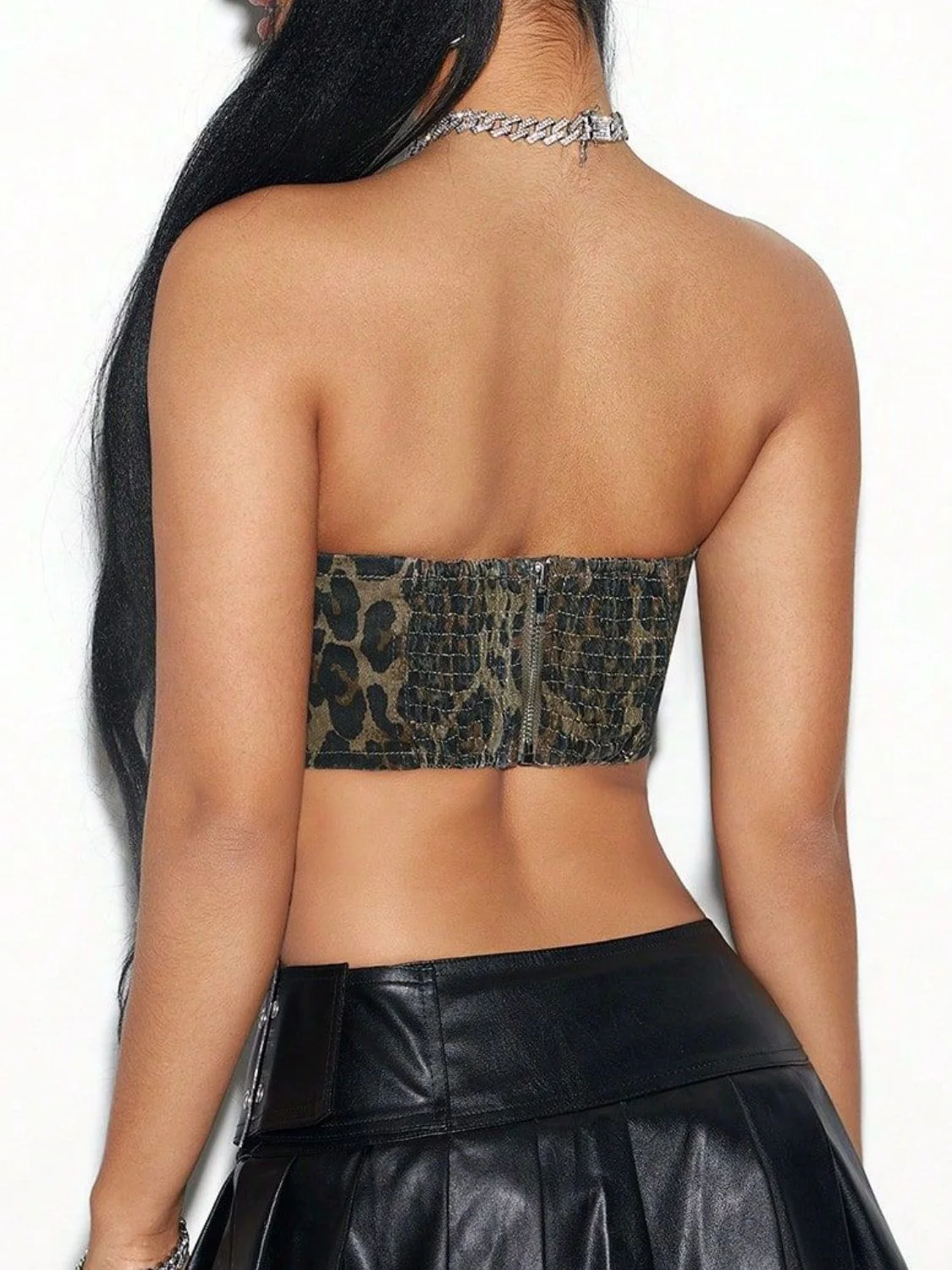 Bow Trim Leopard Tube Top - Image 3