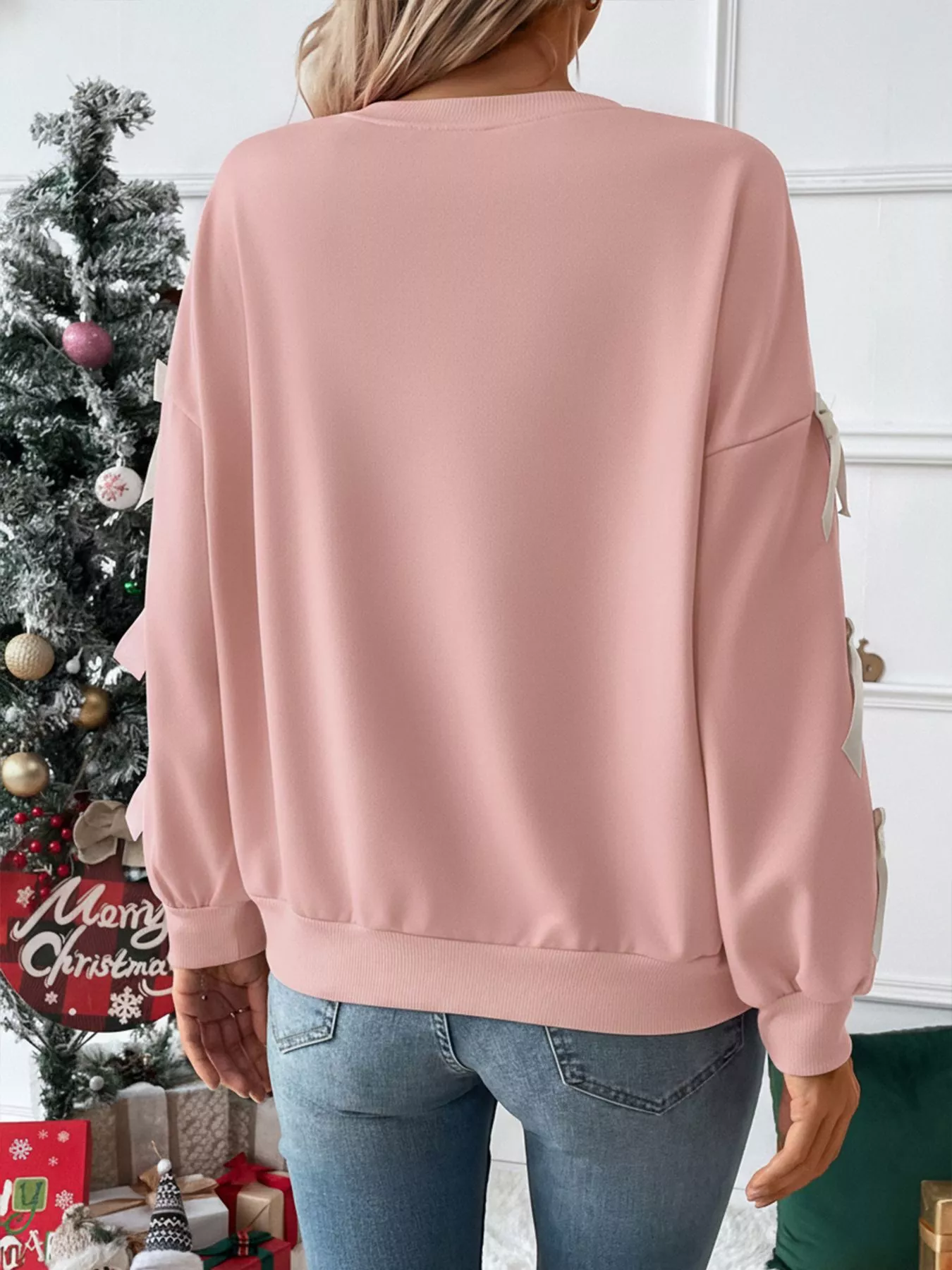 Bowknot Sleeve Round Neck Sweatshirt - Image 5
