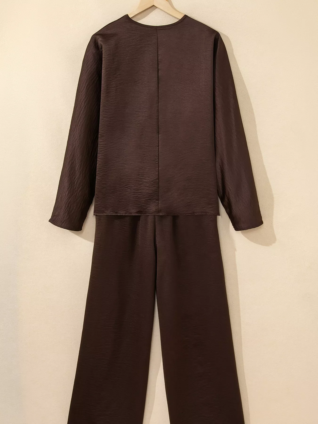 Braided V Neck Long Sleeve Loose Top and Drawstring High Waist Pants 2pcs Outfit - Image 8