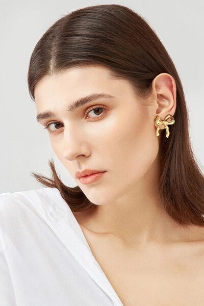 Brass Bow Stud Earrings - Image 2