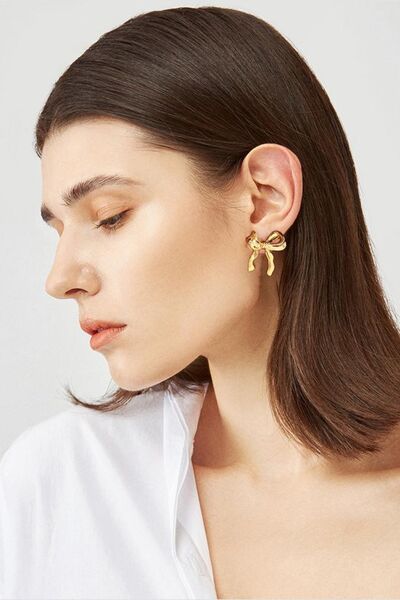 Brass Bow Stud Earrings - Image 3