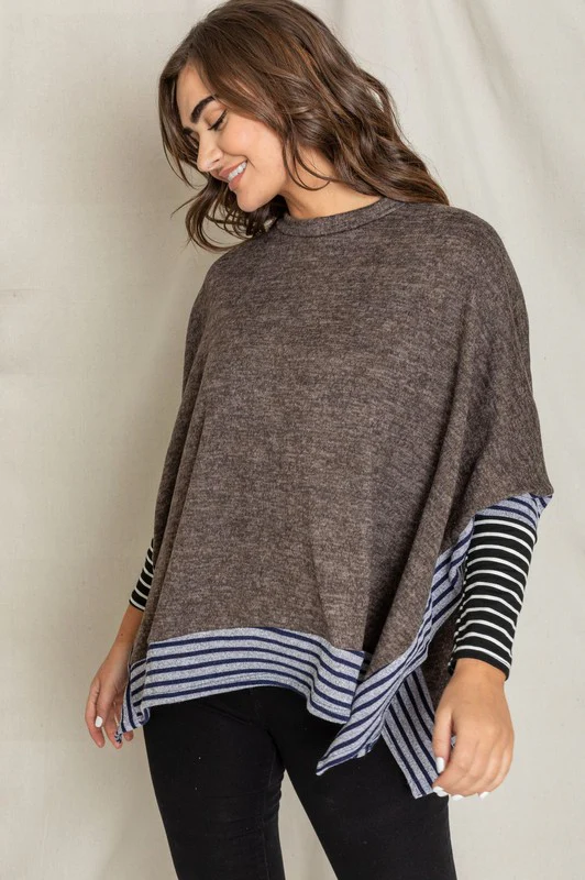 Brushed Soft Cape Style Poncho Tunic - Image 5