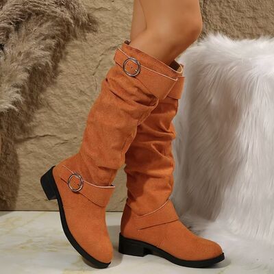 Buckle Round Toe Block Heel Boots - Image 7
