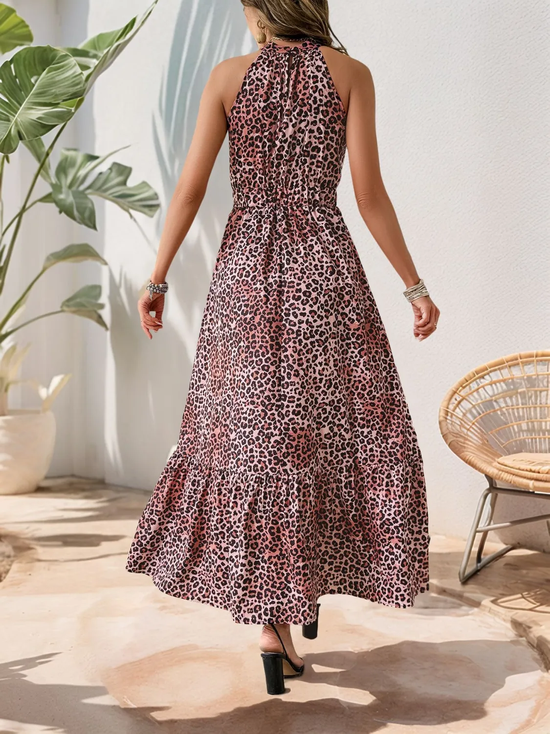 Butterfly Leopard Grecian Neck Maxi Dress - Image 3