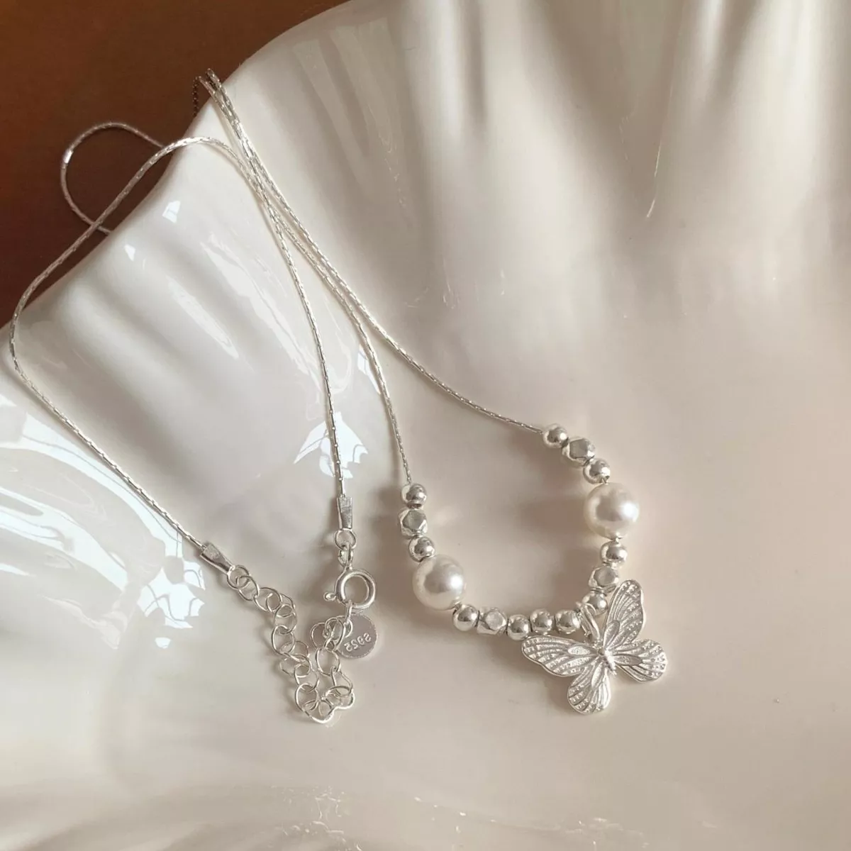 Butterfly Pearl Pendant Necklace - Image 2