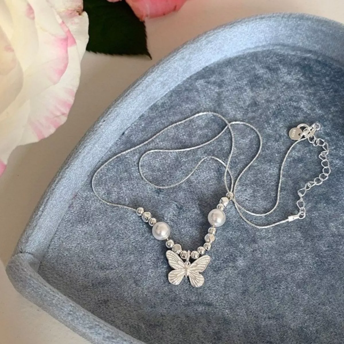 Butterfly Pearl Pendant Necklace - Image 3
