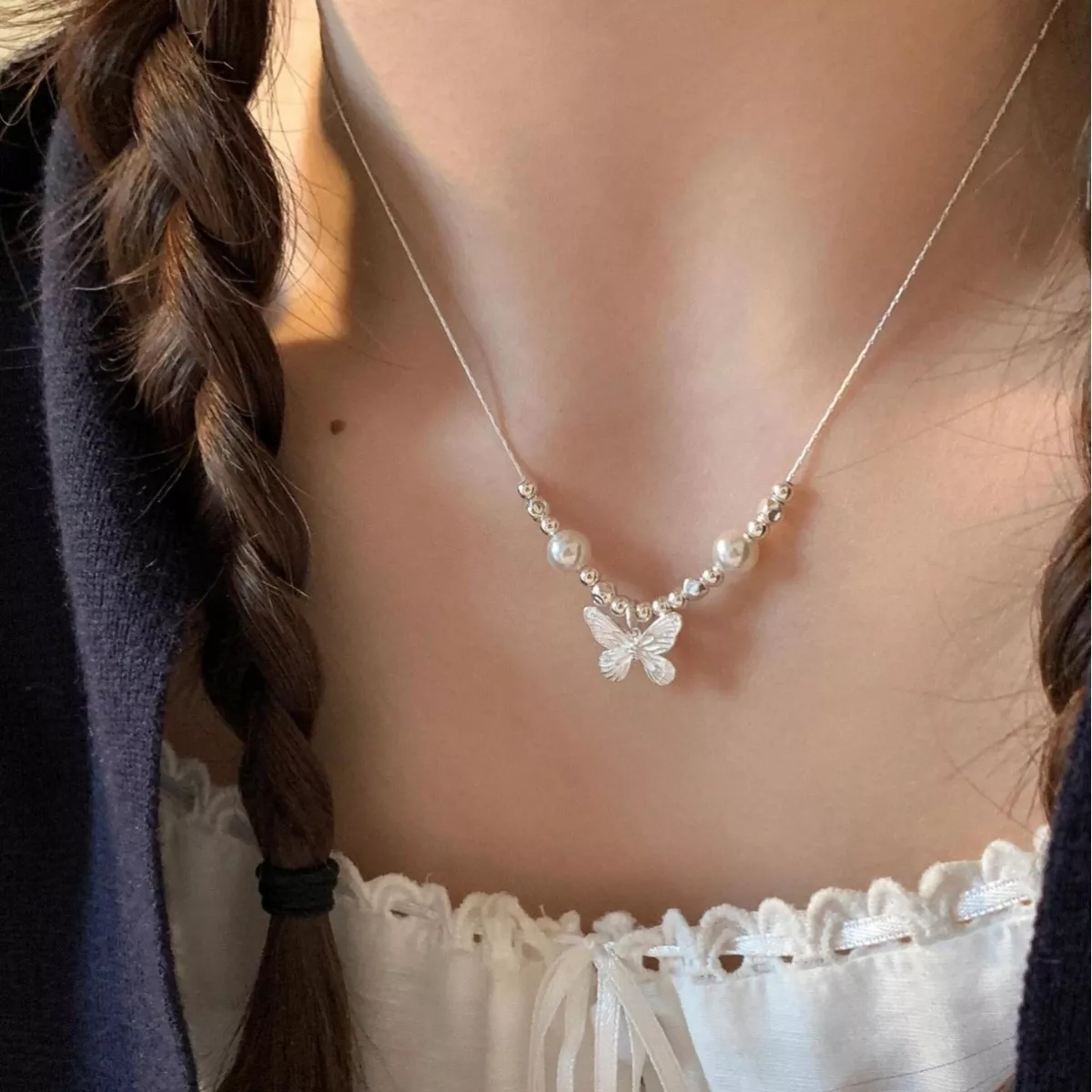 Butterfly Pearl Pendant Necklace - Image 6