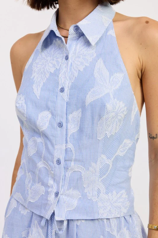 BUTTON DOWN COLLARED HALTER TOP - Image 2