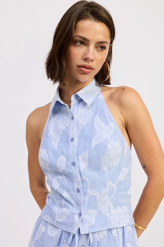 BUTTON DOWN COLLARED HALTER TOP - Image 4