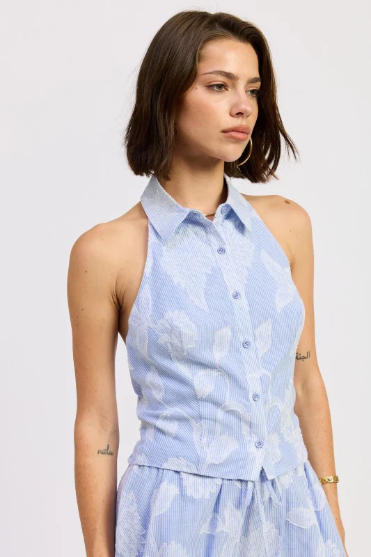 BUTTON DOWN COLLARED HALTER TOP - Image 6