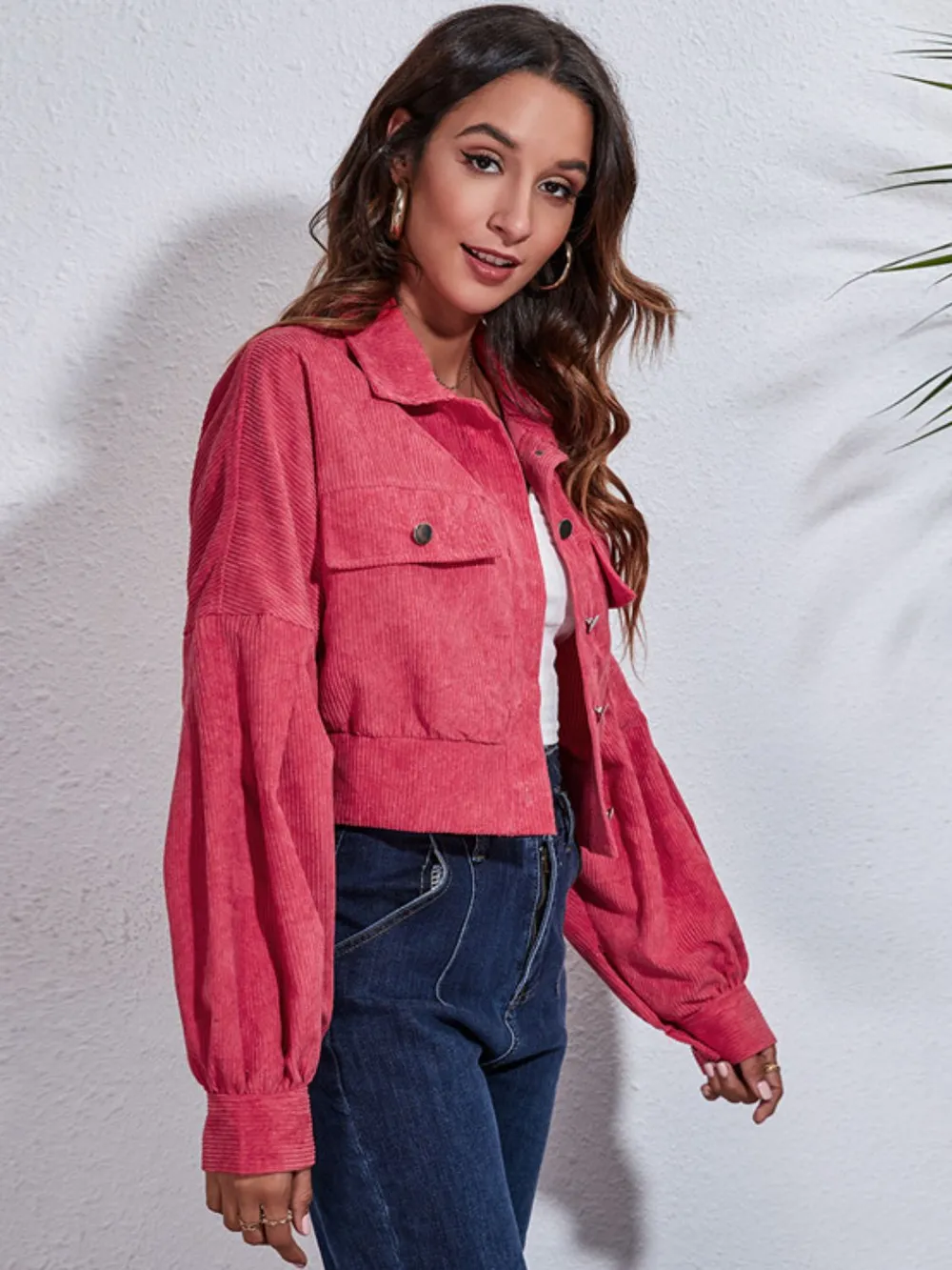 Button Down Collared Neck Cropped Jacket - Image 9