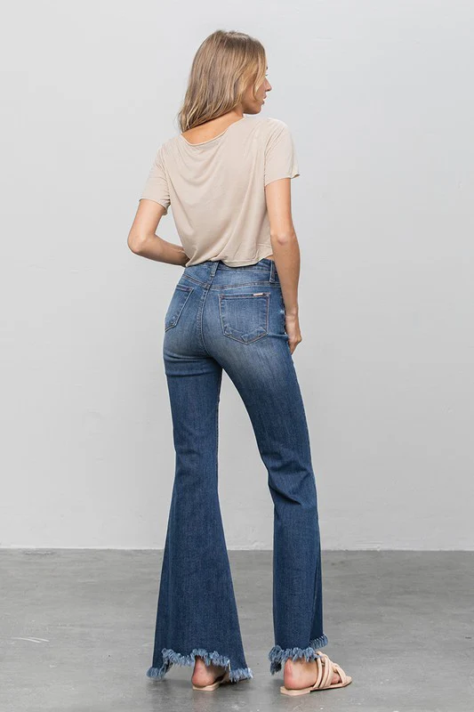 Button Fly Fray Hem Flare Jeans - Image 9