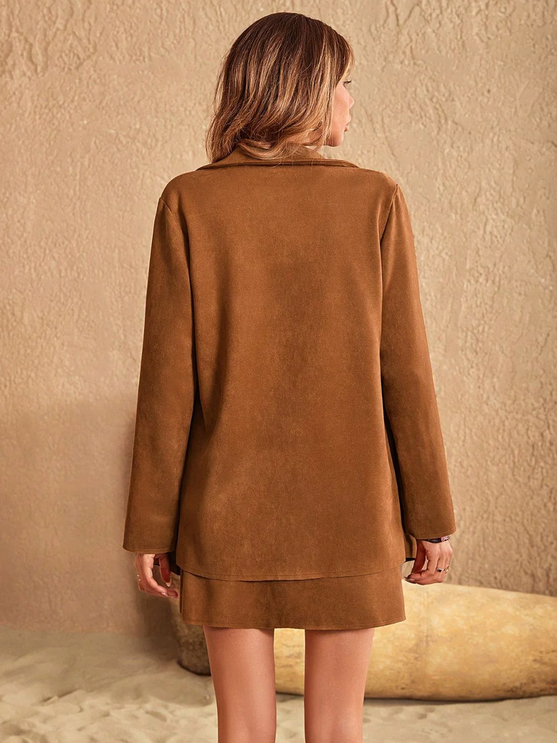 Button Up Collared Neck Jacket and Skirt Set - Image 2
