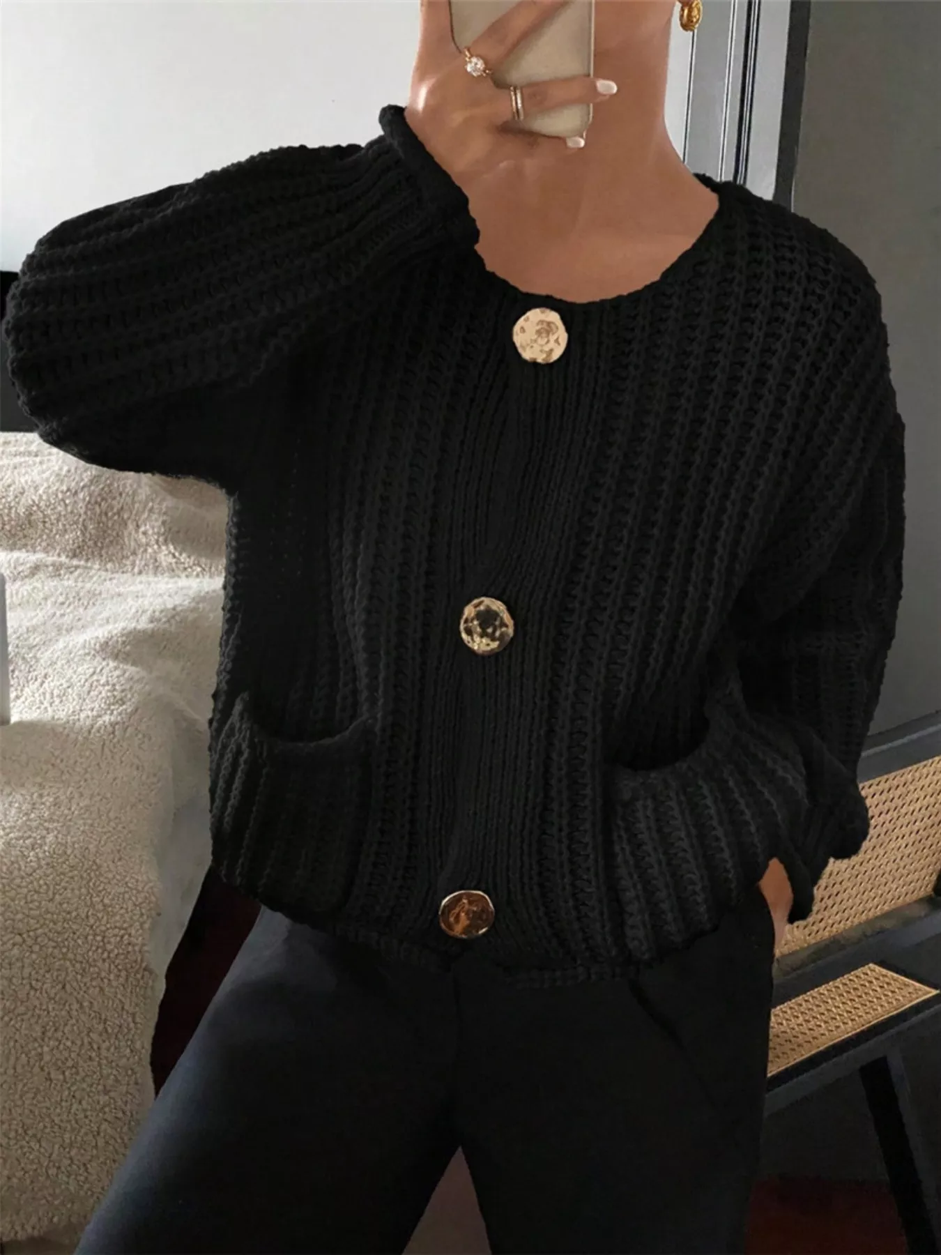 Button Up Dropped Shoulder Cardigan - Image 5
