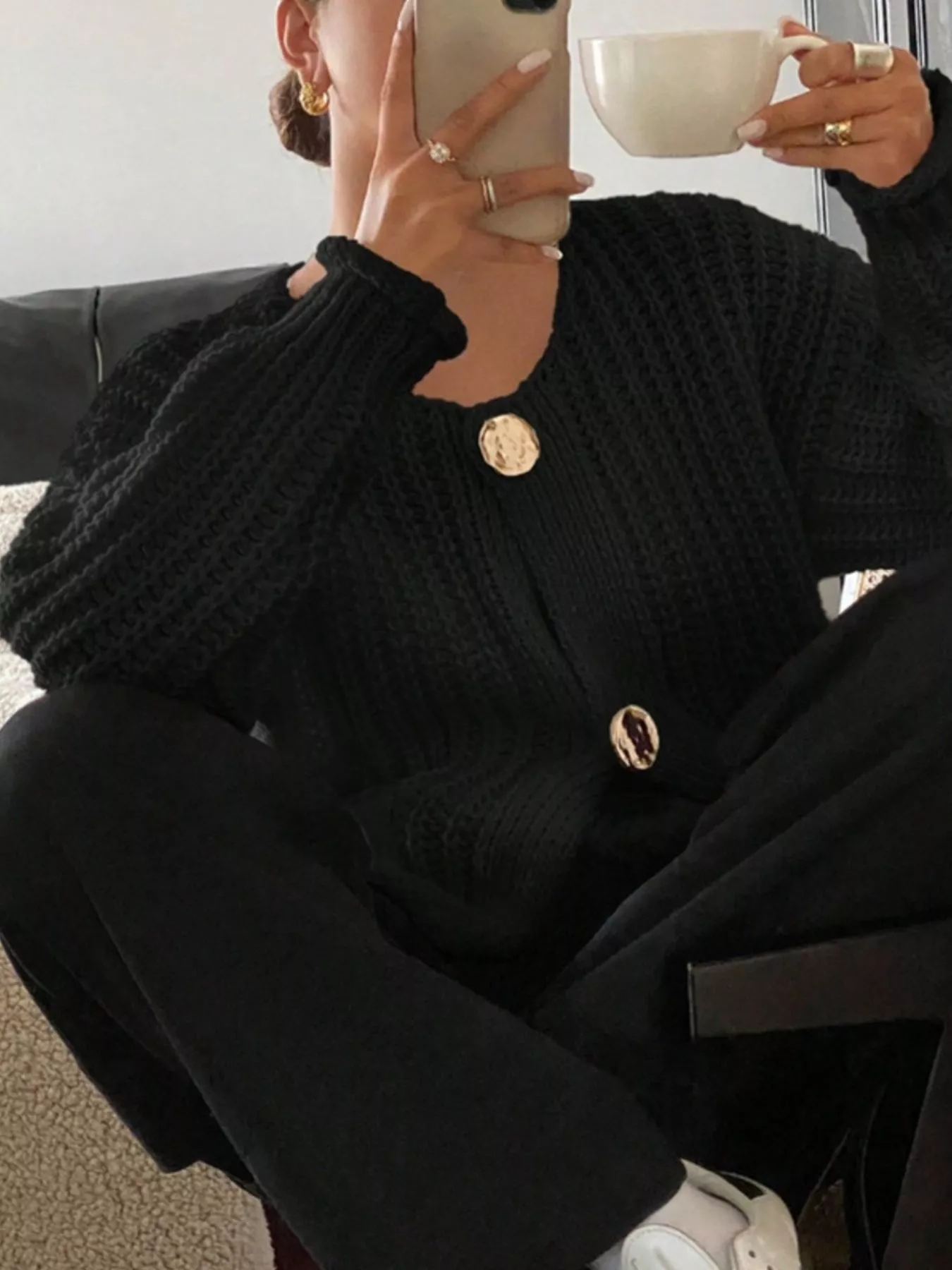 Button Up Dropped Shoulder Cardigan - Image 7