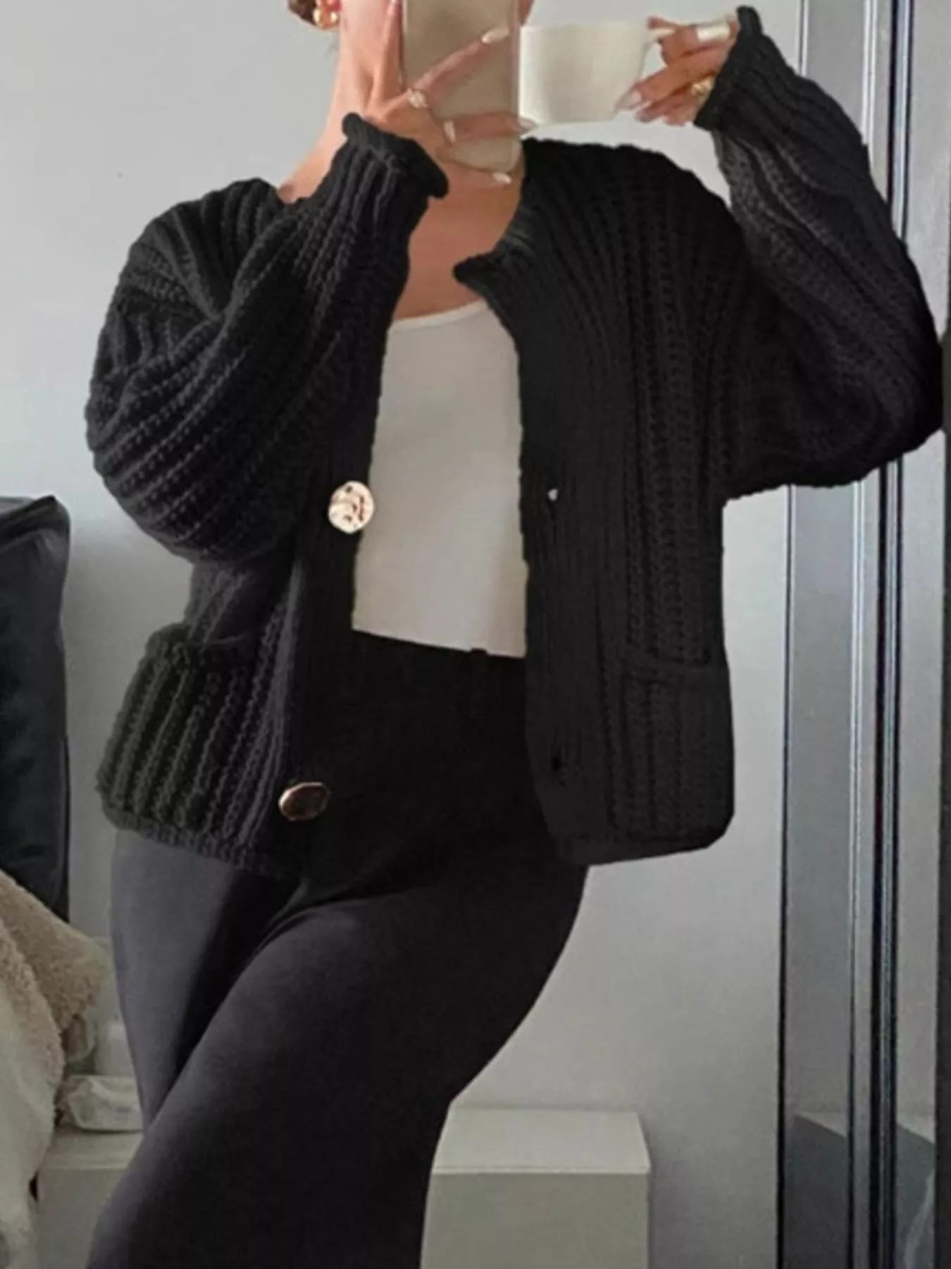 Button Up Dropped Shoulder Cardigan - Image 9
