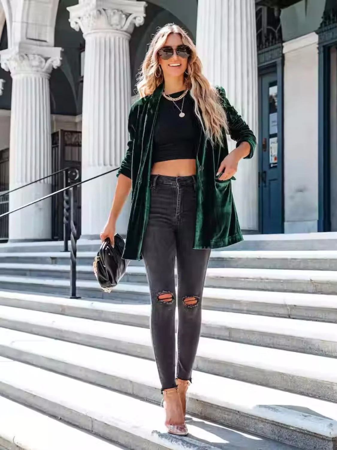 Button Up Long Sleeve Blazer with Pocket - Image 6