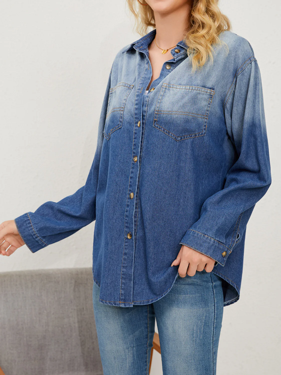 Button Up Long Sleeve Denim Jacket - Image 2
