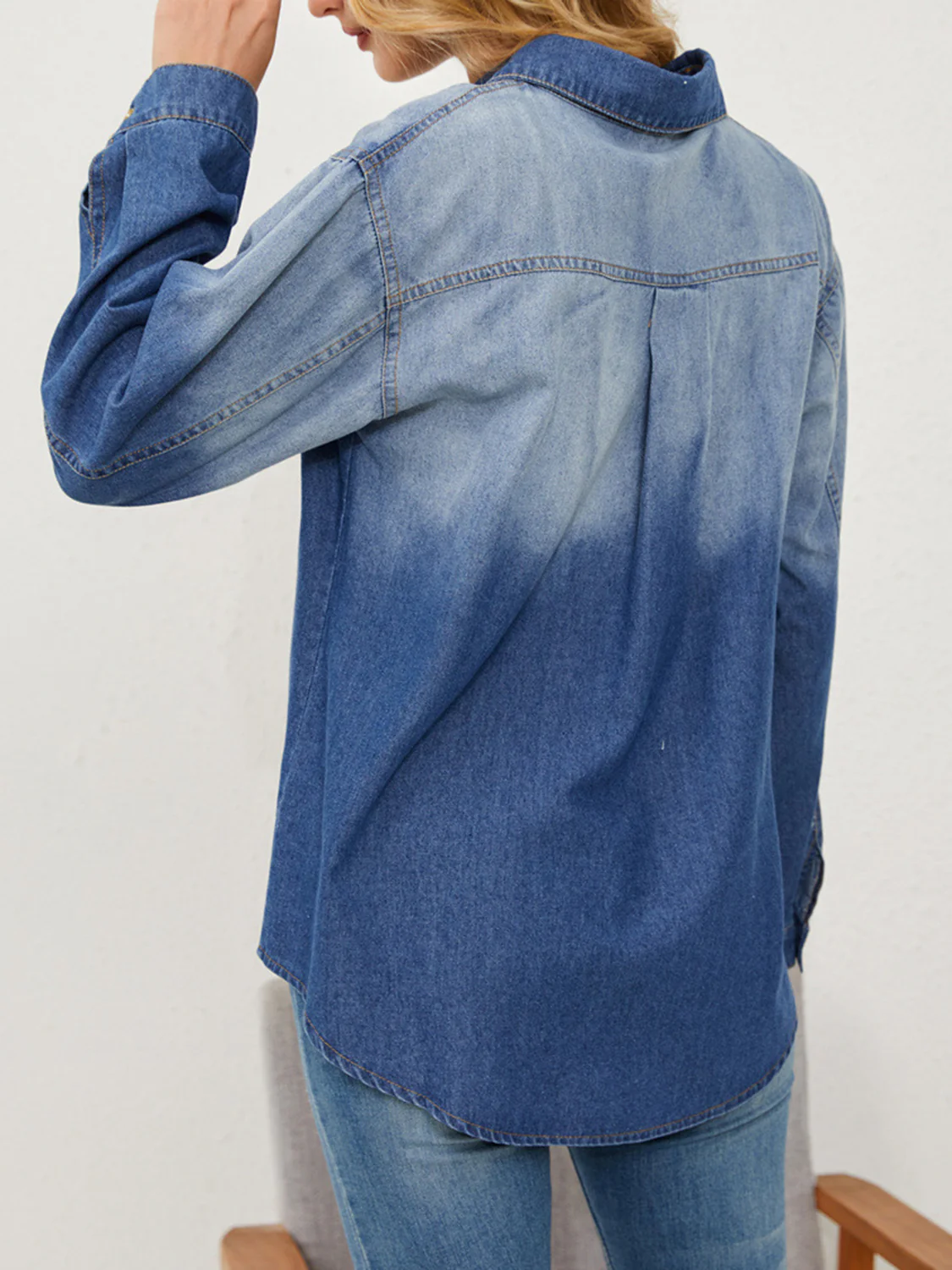 Button Up Long Sleeve Denim Jacket - Image 4