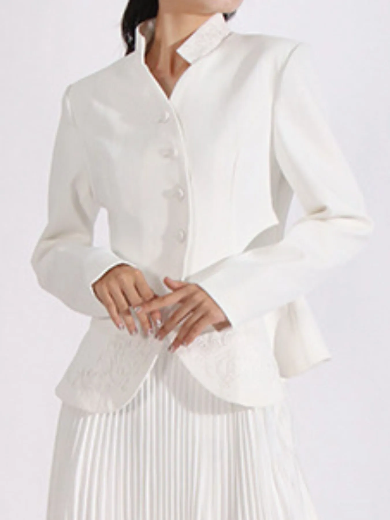 Button Up Long Sleeve Top and Pleated Skirt Set - Image 10