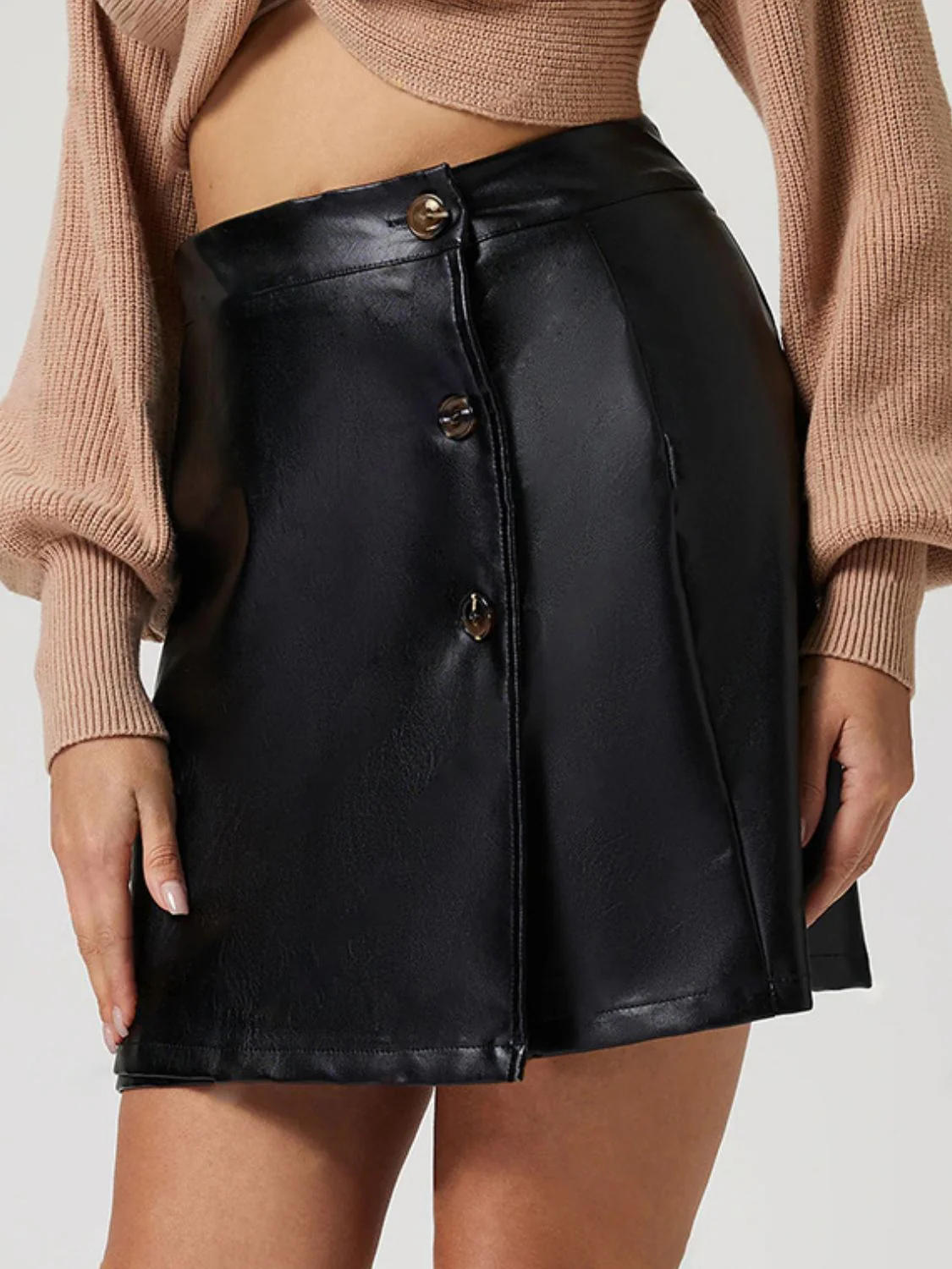 Buttoned High Rise Mini Skirt - Image 3