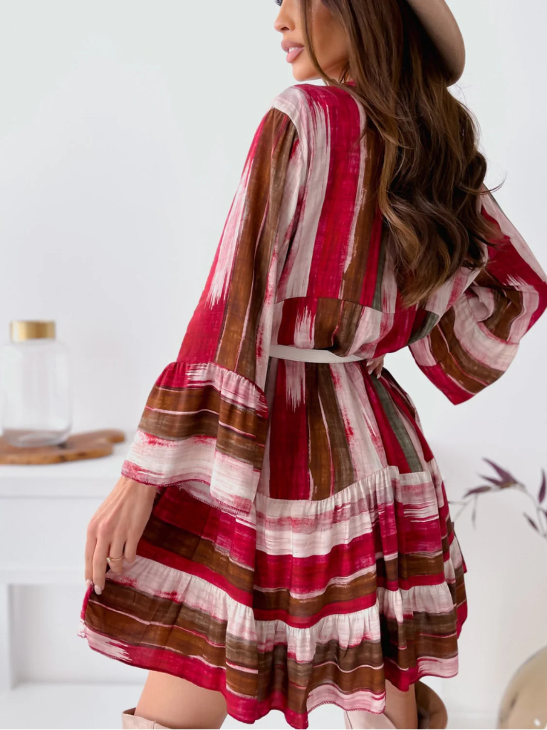 Buttoned Striped Long Sleeve Mini Dress - Image 2
