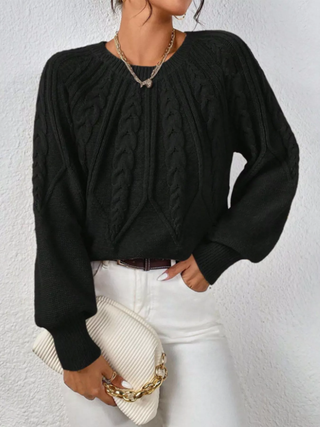 Cable Knit Long Sleeve Sweater - Image 16