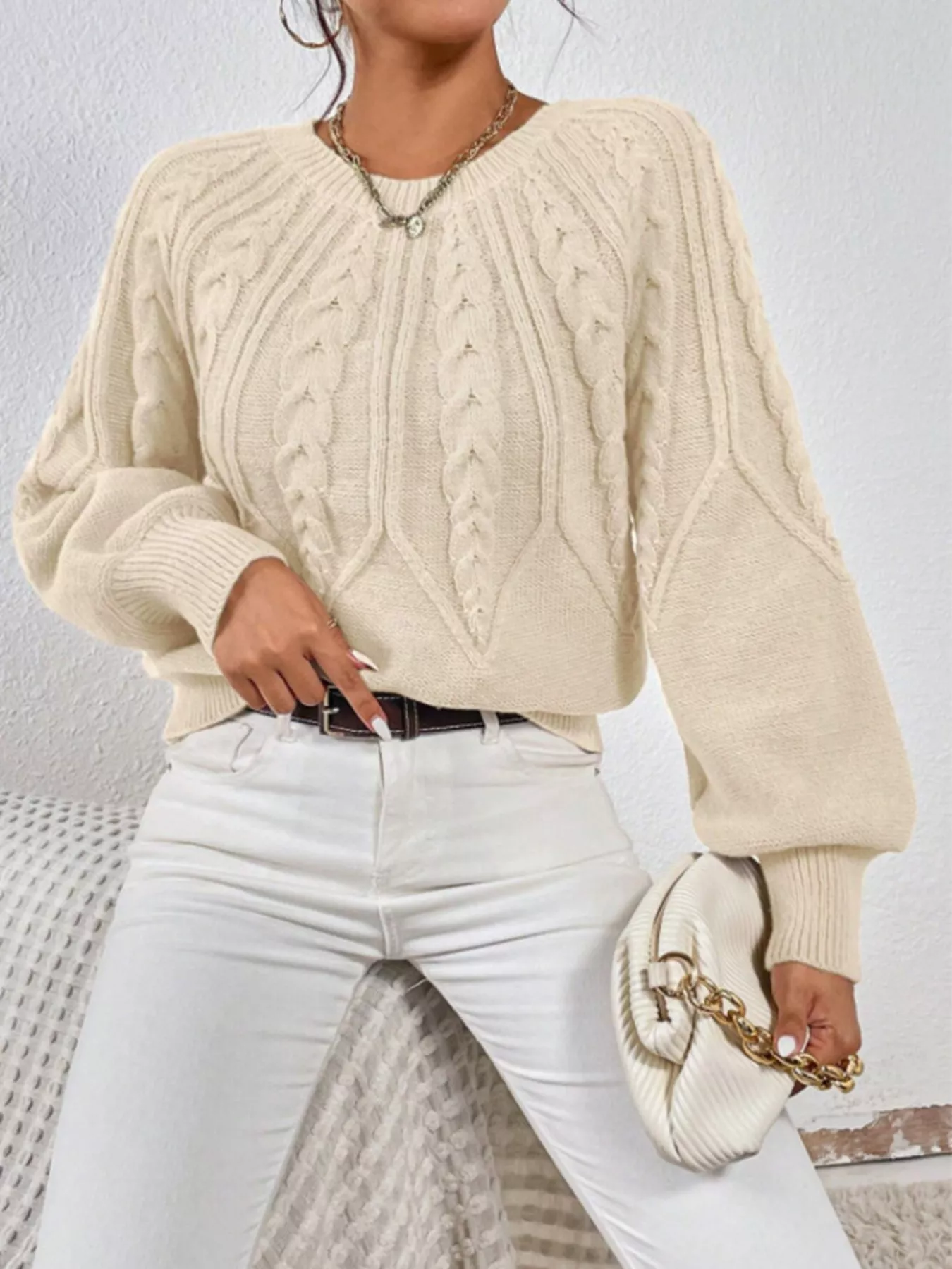 Cable Knit Long Sleeve Sweater - Image 2