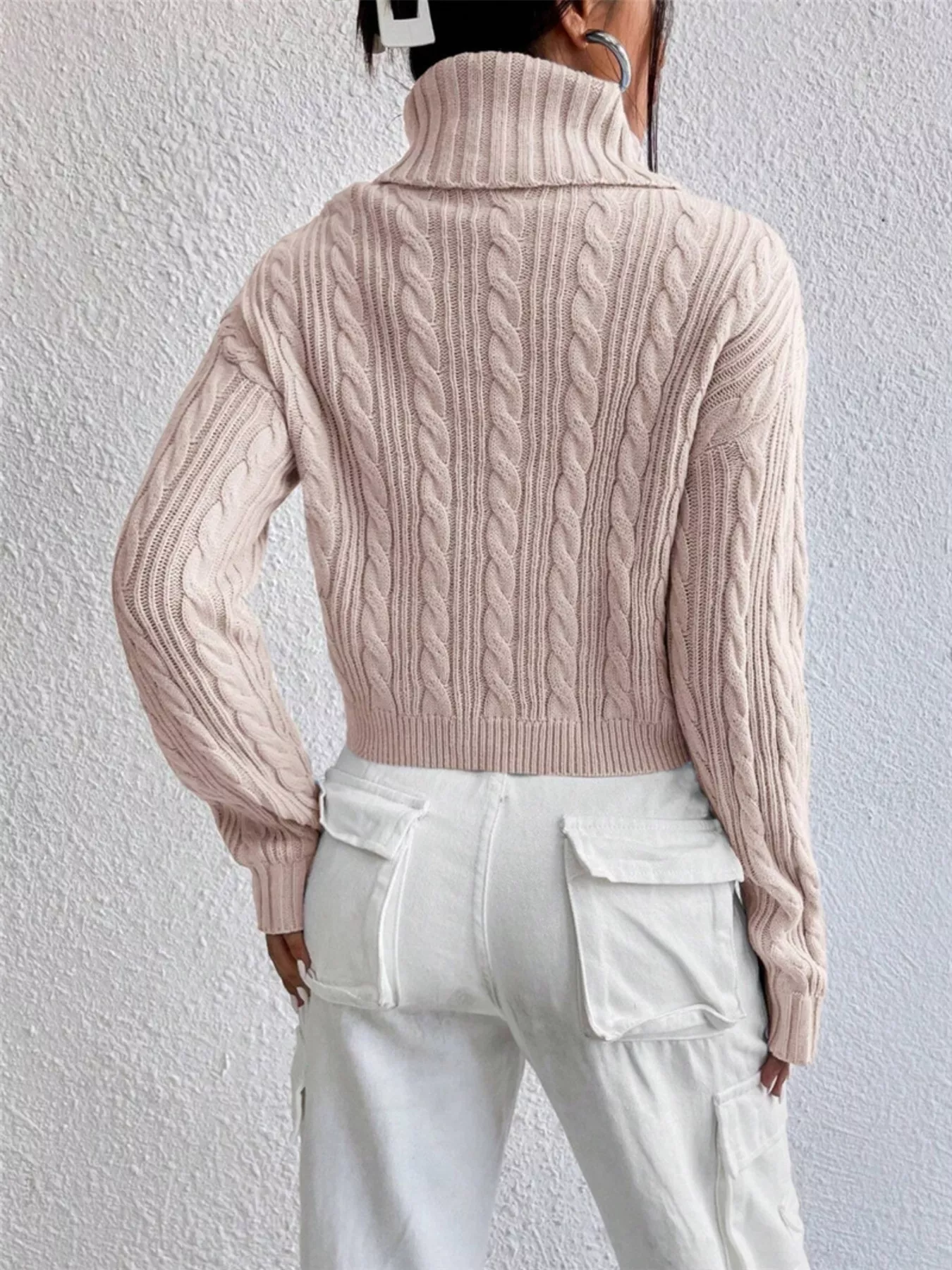 Cable-Knit Turtleneck Long Sleeve Sweater - Image 12