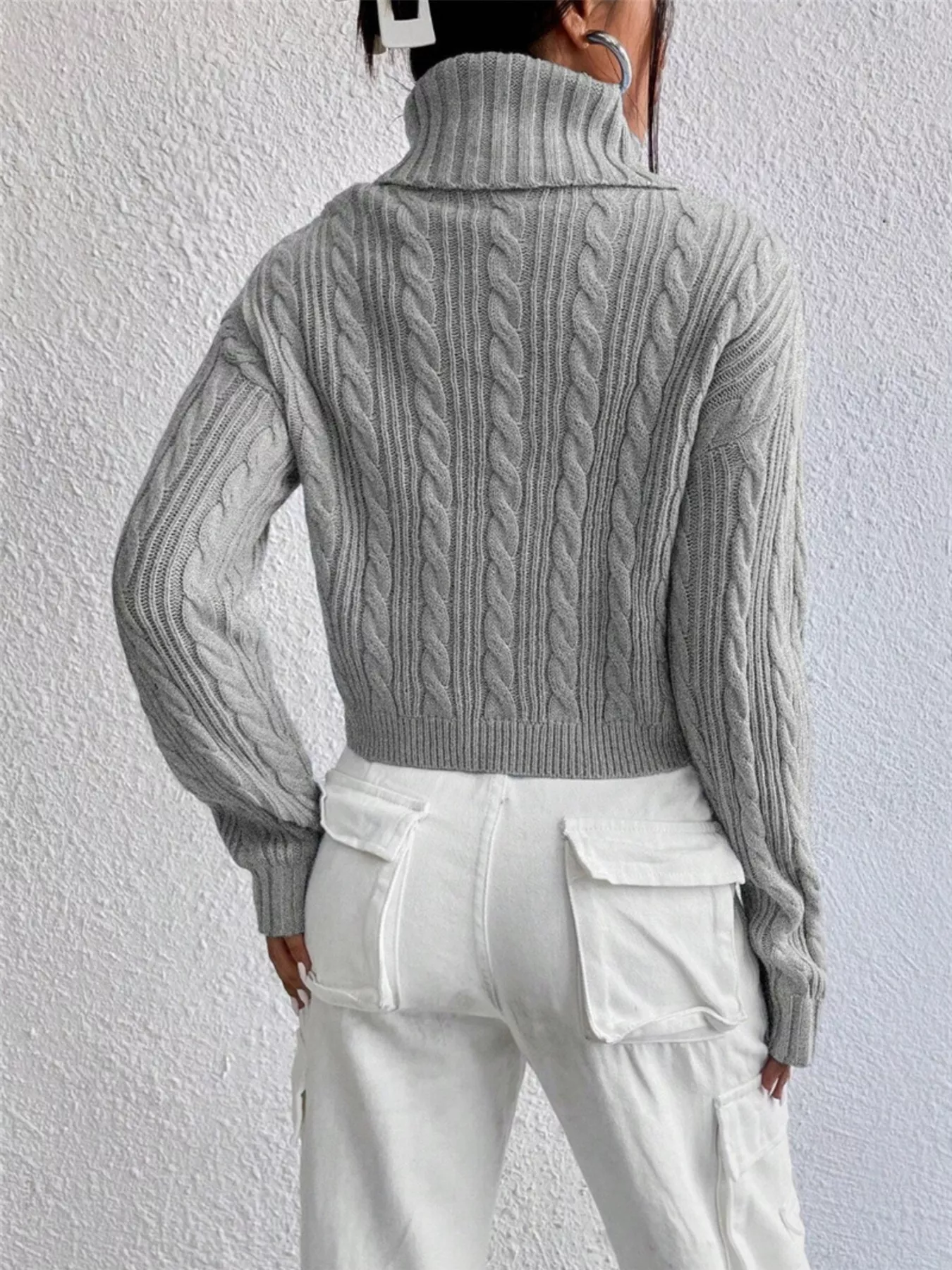 Cable-Knit Turtleneck Long Sleeve Sweater - Image 8