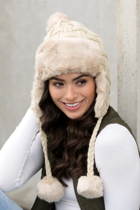 Cable Weave Pom Trapper Hat - Image 5