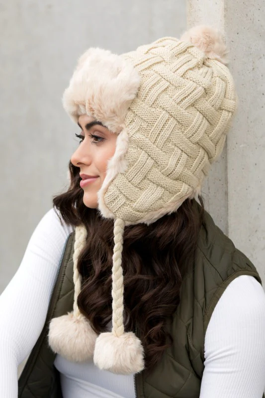 Cable Weave Pom Trapper Hat - Image 6