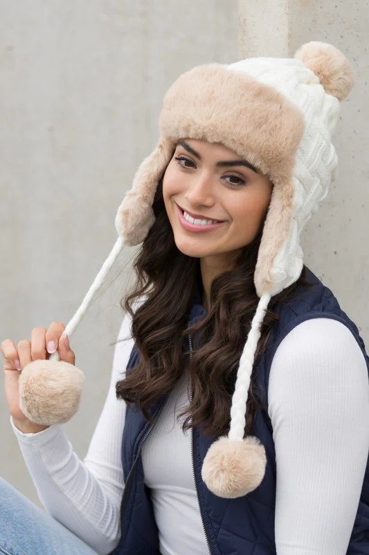 Cable Weave Pom Trapper Hat - Image 7