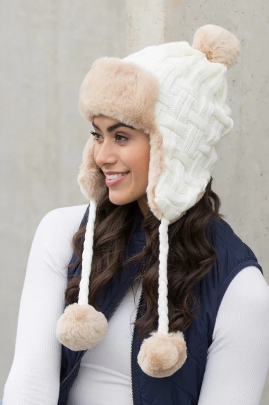 Cable Weave Pom Trapper Hat - Image 8