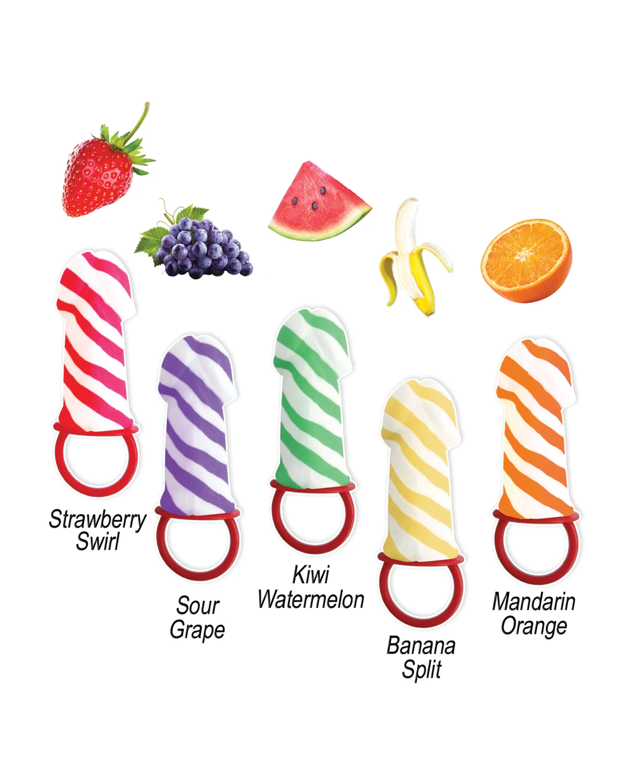 Candy Stripers Pecker Candy Ring Pop Display - 5 Assorted Flavors, Display of 36 - Image 2