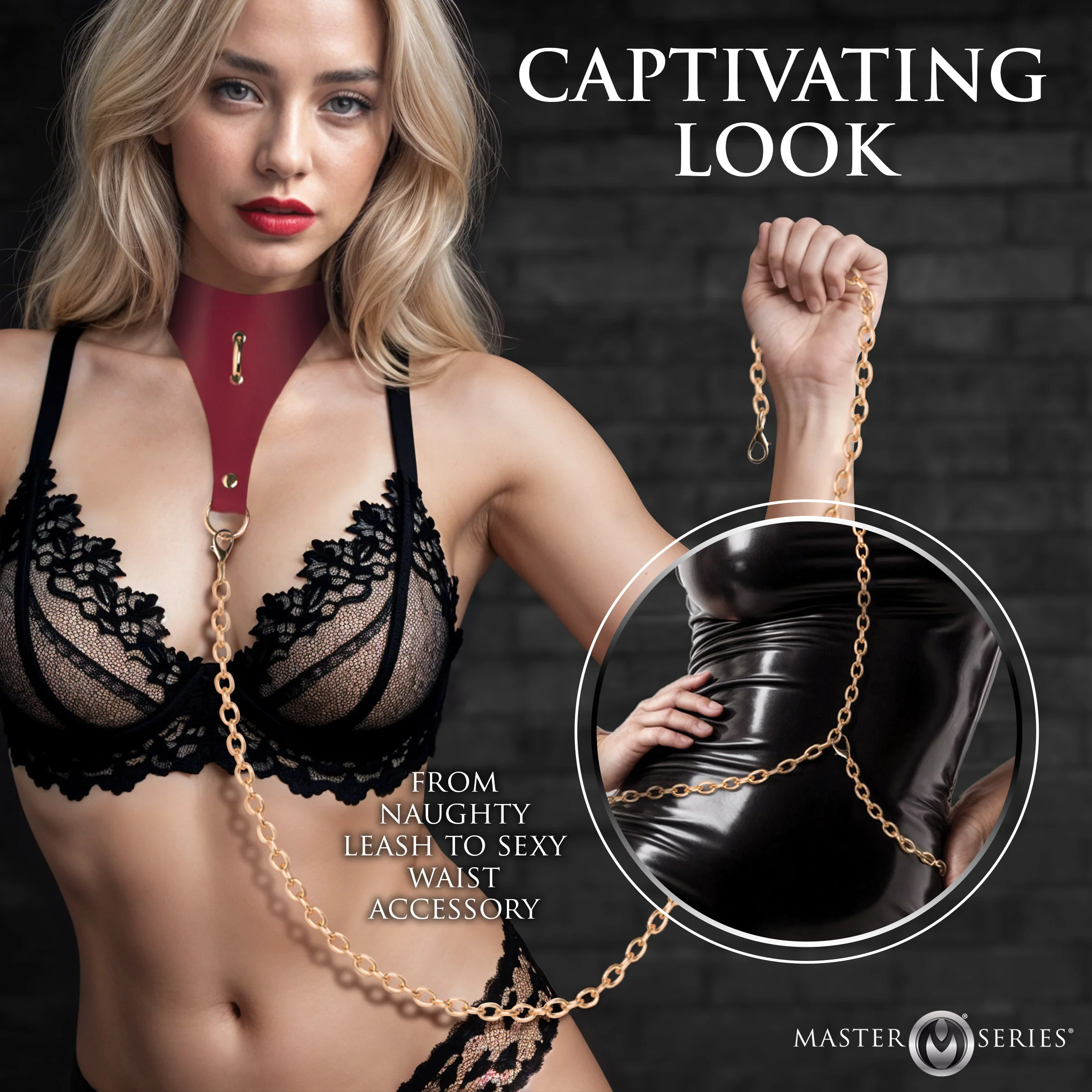 Captivate Collar With Body Chain - Red - Image 3