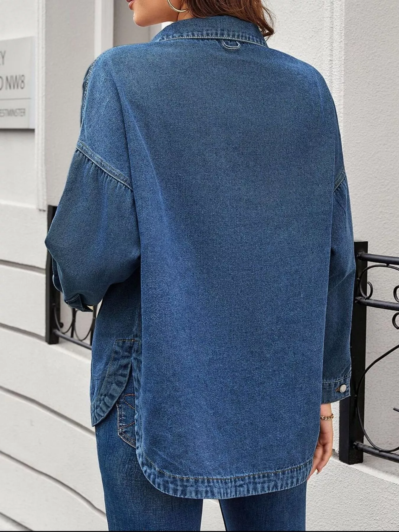 Casual Button Up Loose Fit Denim Jacket - Image 8