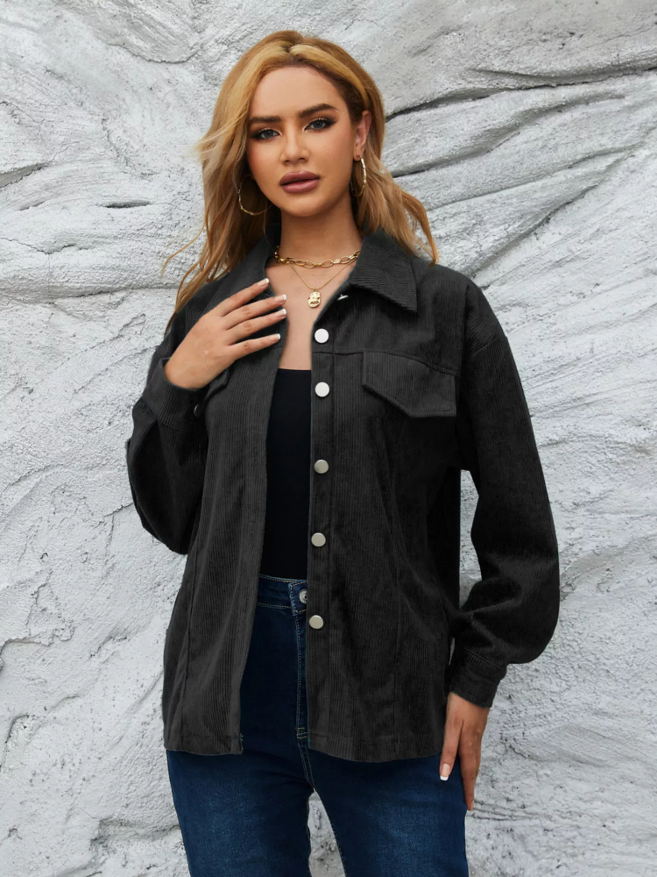 Casual Corduroy Button-Down Jacket - Image 16