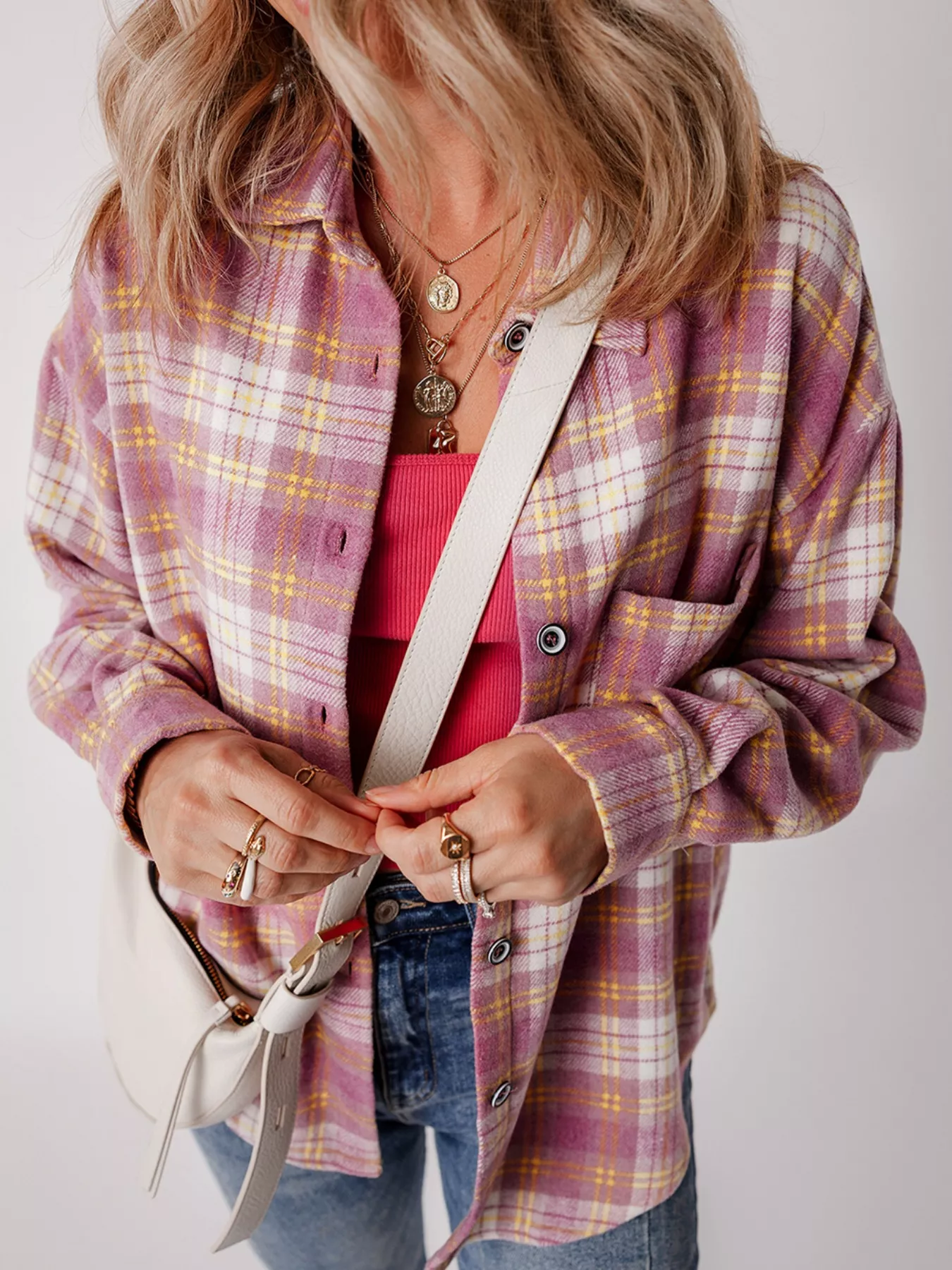 Casual Plaid Button-Down Shacket - Image 4