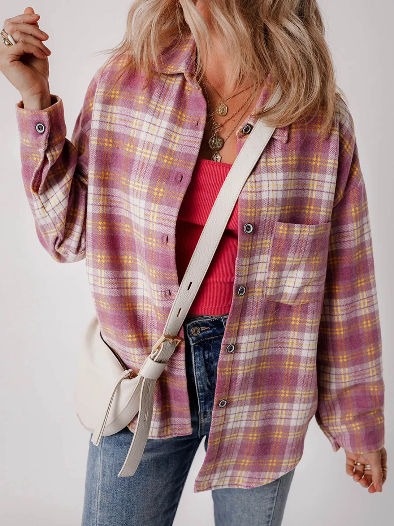 Casual Plaid Button-Down Shacket - Image 5