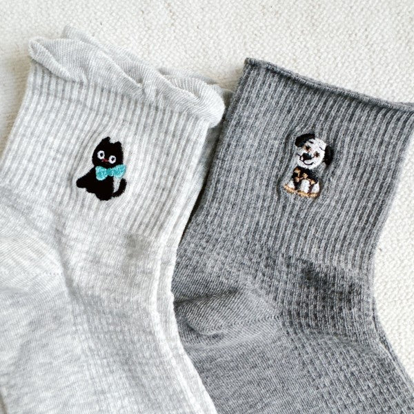 Cat And Dog Design Crew Socks Set Of 2 - Image 2