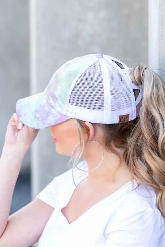 CC Tie Dye Criss-Cross Ponytail Cap Hat - Image 9
