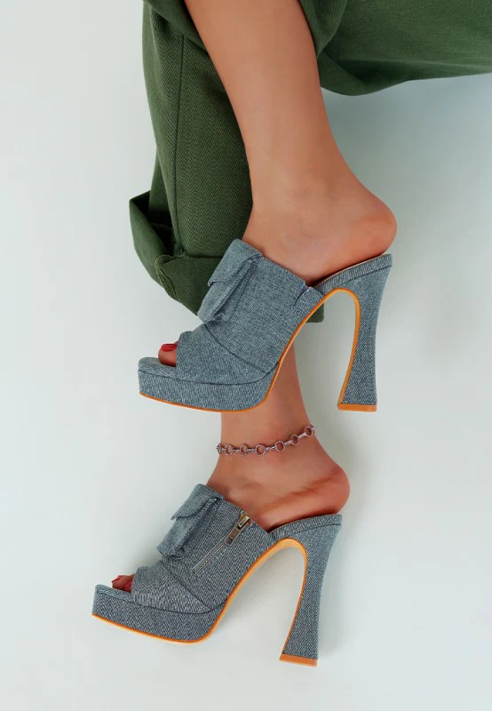 Celidih Denim Pouch Detail Sandals - Image 4