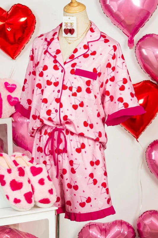 Cherry Bow Tie Top and Shorts Pajama Set - Image 10