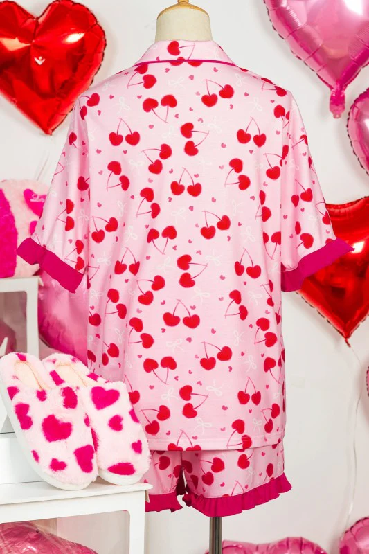 Cherry Bow Tie Top and Shorts Pajama Set - Image 11