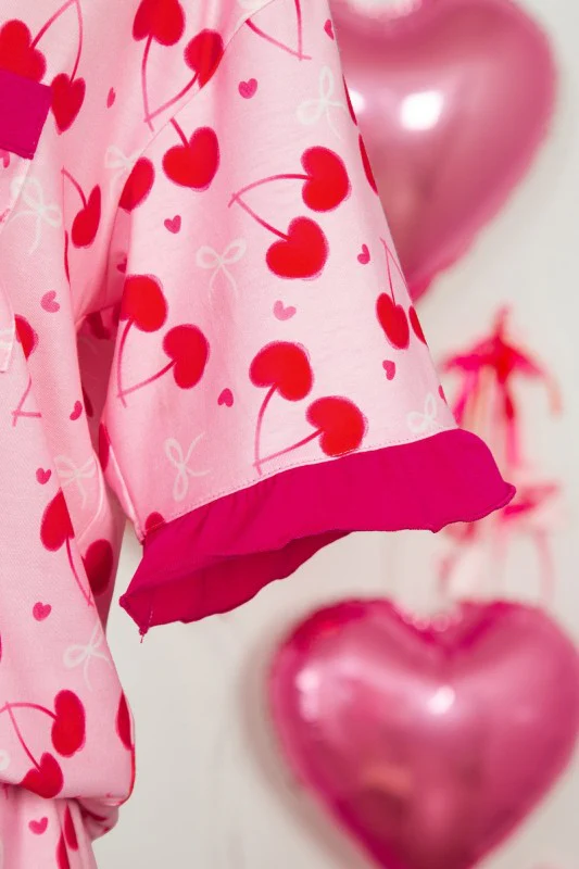 Cherry Bow Tie Top and Shorts Pajama Set - Image 12