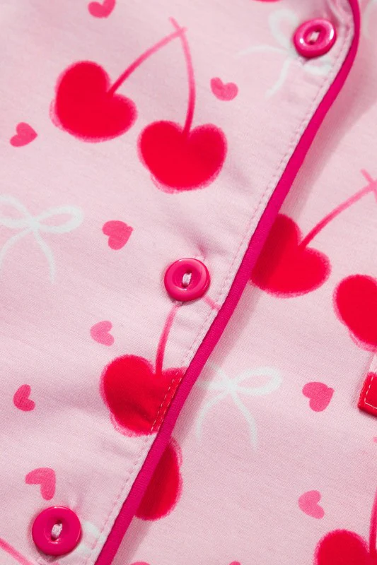 Cherry Bow Tie Top and Shorts Pajama Set - Image 13
