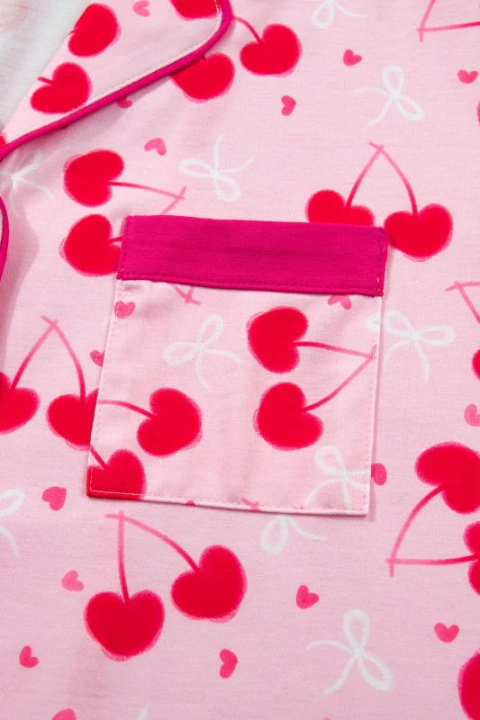 Cherry Bow Tie Top and Shorts Pajama Set - Image 14